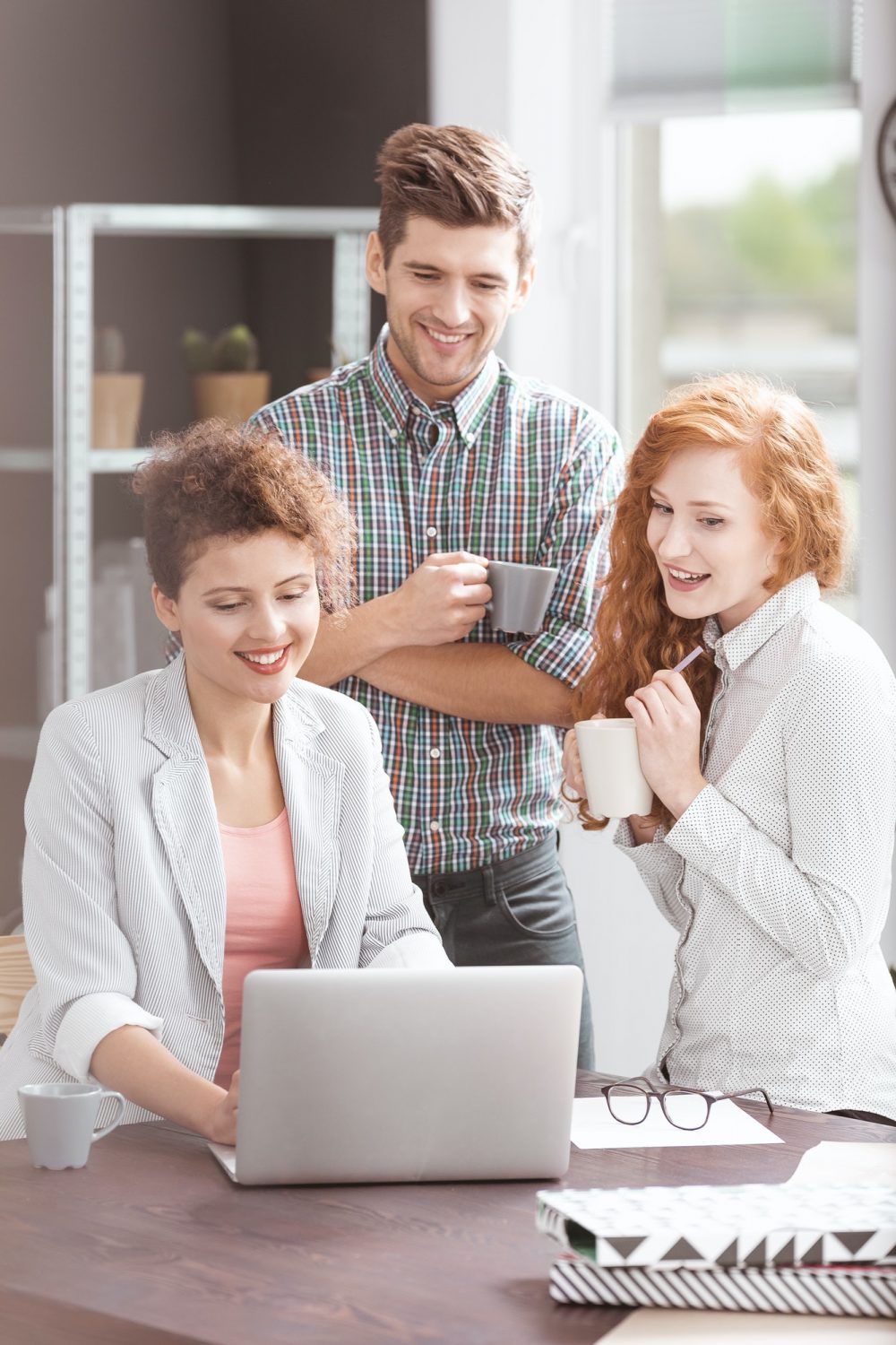 A small business team working together
